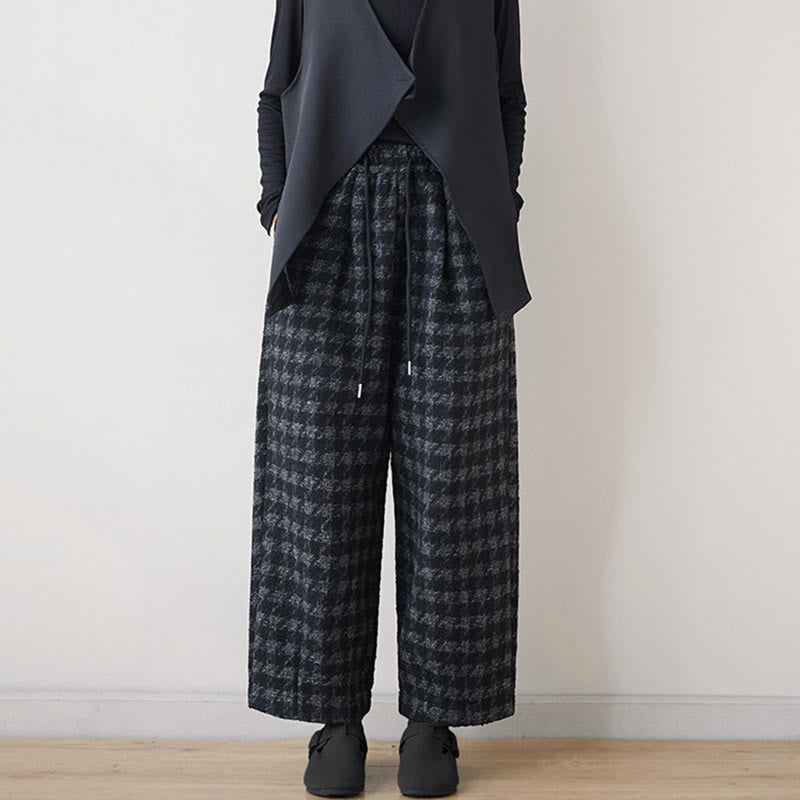 Buddha Stones Damen Winterhose mit schwarzem und grauem Karomuster, mit Fleecefutter und Taschen - image 2