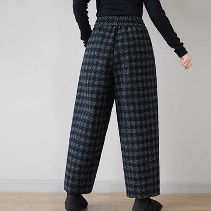Buddha Stones Damen Winterhose mit schwarzem und grauem Karomuster, mit Fleecefutter und Taschen - image 3