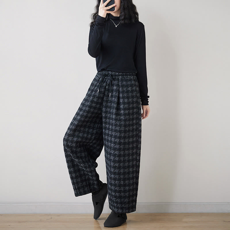 Buddha Stones Damen Winterhose mit schwarzem und grauem Karomuster, mit Fleecefutter und Taschen - image 5