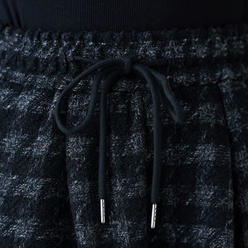Buddha Stones Damen Winterhose mit schwarzem und grauem Karomuster, mit Fleecefutter und Taschen - image 6