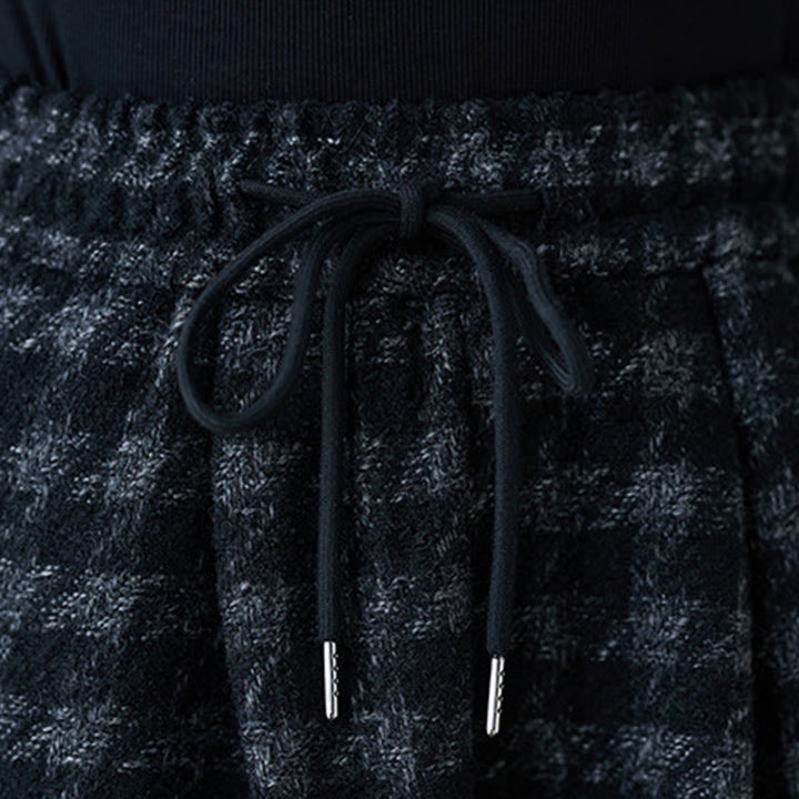 Buddha Stones Damen Winterhose mit schwarzem und grauem Karomuster, mit Fleecefutter und Taschen - image 6