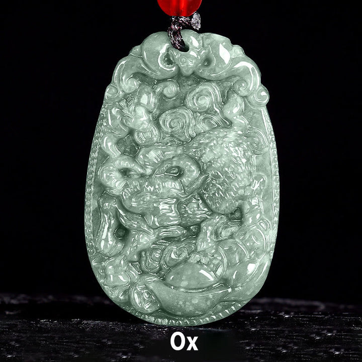 Buddha Stones Chinesisches Sternzeichen Jade Jahr des Pferdes Glück Seil Halskette Anhänger - Ochse - image 12
