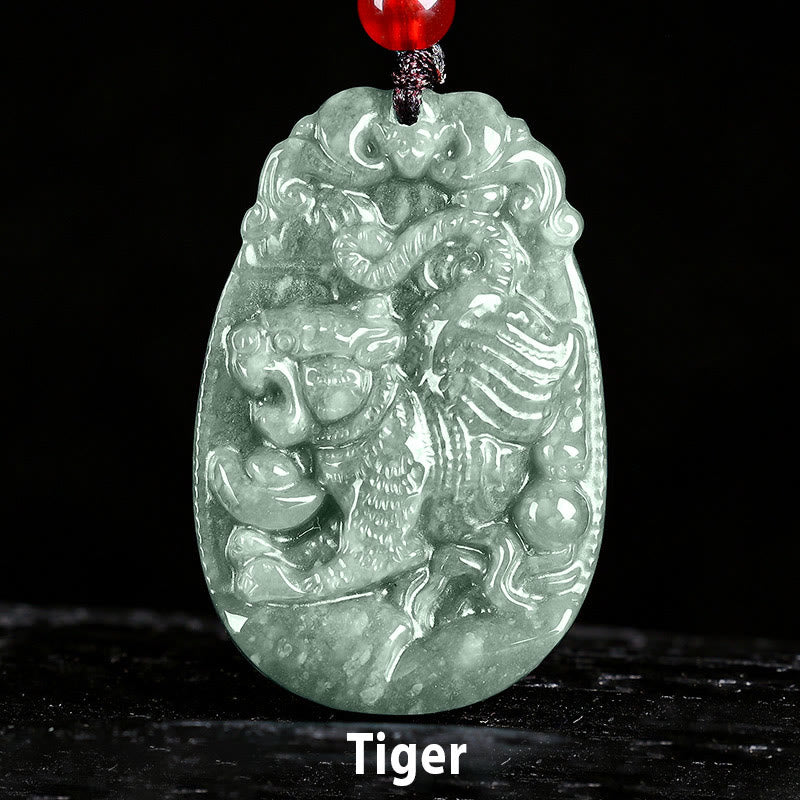 Buddha Stones Chinesisches Sternzeichen Jade Jahr des Pferdes Glück Seil Halskette Anhänger - Tiger - image 13