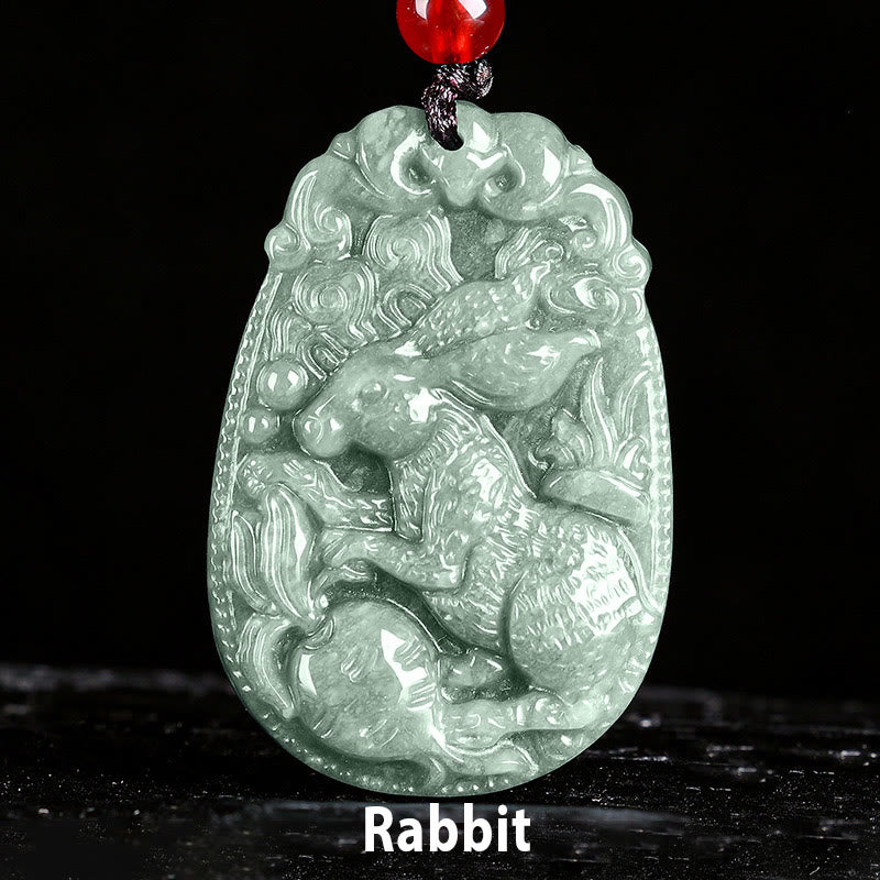 Buddha Stones Chinesisches Sternzeichen Jade Jahr des Pferdes Glück Seil Halskette Anhänger - Kaninchen - image 14