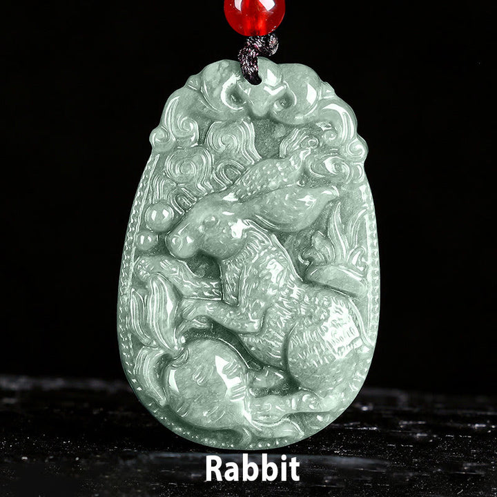 Buddha Stones Chinesisches Sternzeichen Jade Jahr des Pferdes Glück Seil Halskette Anhänger - Kaninchen - image 14