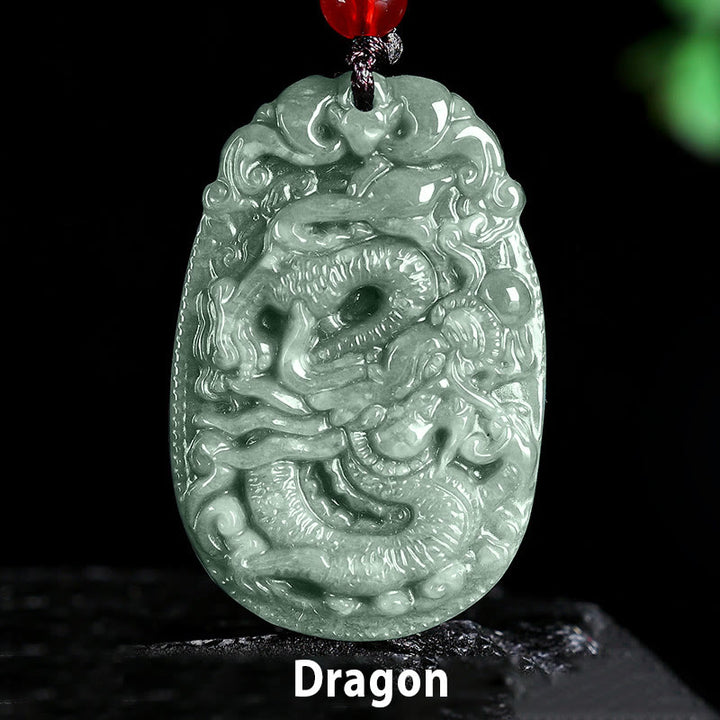 Buddha Stones Chinesisches Sternzeichen Jade Jahr des Pferdes Glück Seil Halskette Anhänger - Drachen - image 15