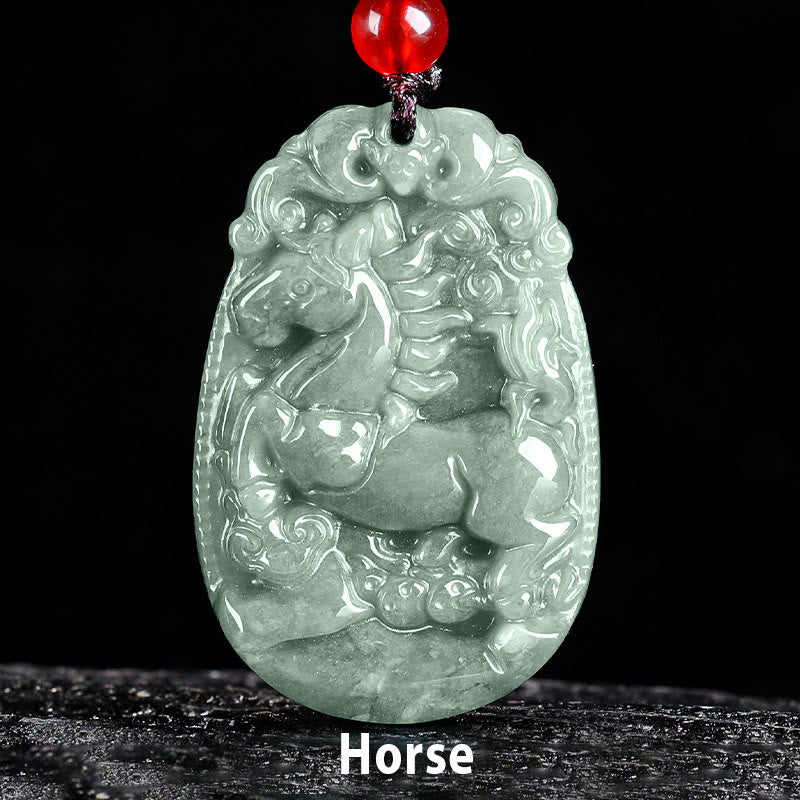 Buddha Stones Chinesisches Sternzeichen Jade Jahr des Pferdes Glück Seil Halskette Anhänger - image 1