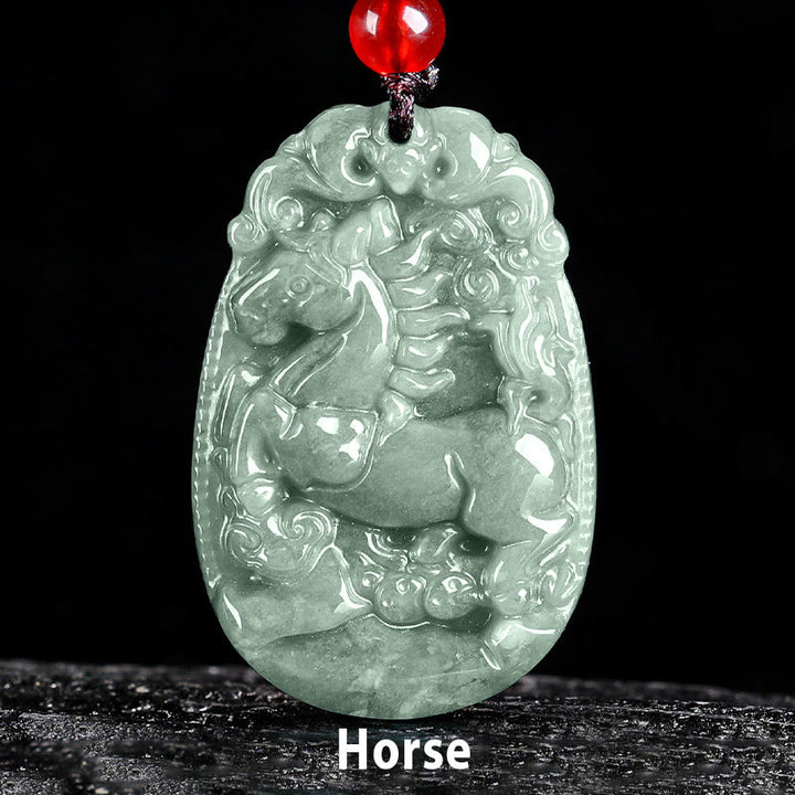 Buddha Stones Chinesisches Sternzeichen Jade Jahr des Pferdes Glück Seil Halskette Anhänger - image 1