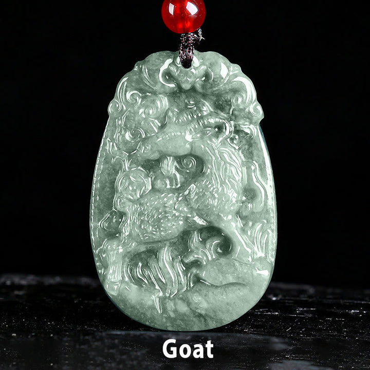 Buddha Stones Chinesisches Sternzeichen Jade Jahr des Pferdes Glück Seil Halskette Anhänger - Ziege - image 17