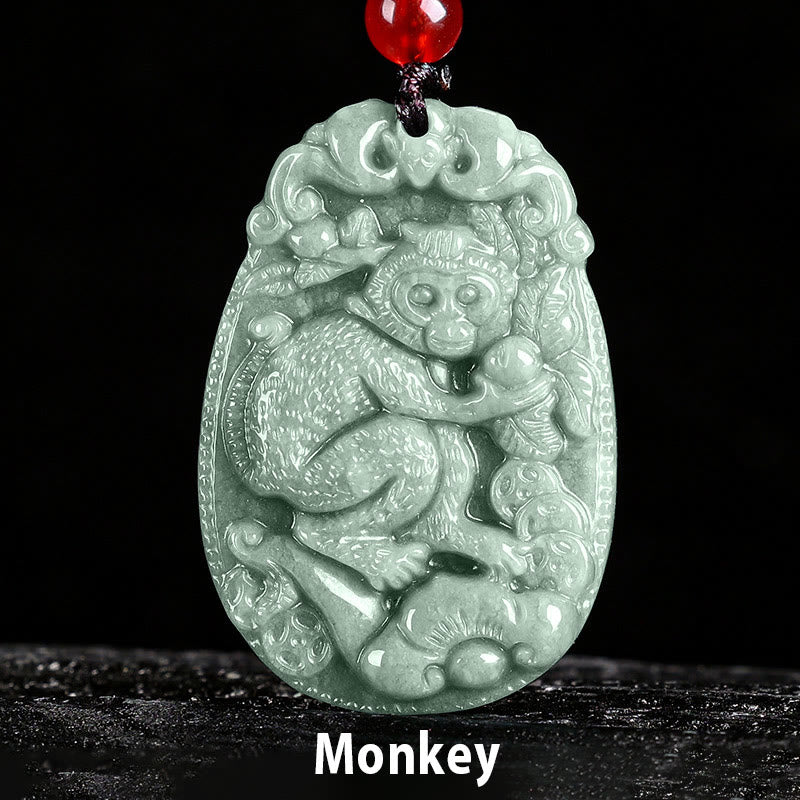 Buddha Stones Chinesisches Sternzeichen Jade Jahr des Pferdes Glück Seil Halskette Anhänger - Affe - image 19