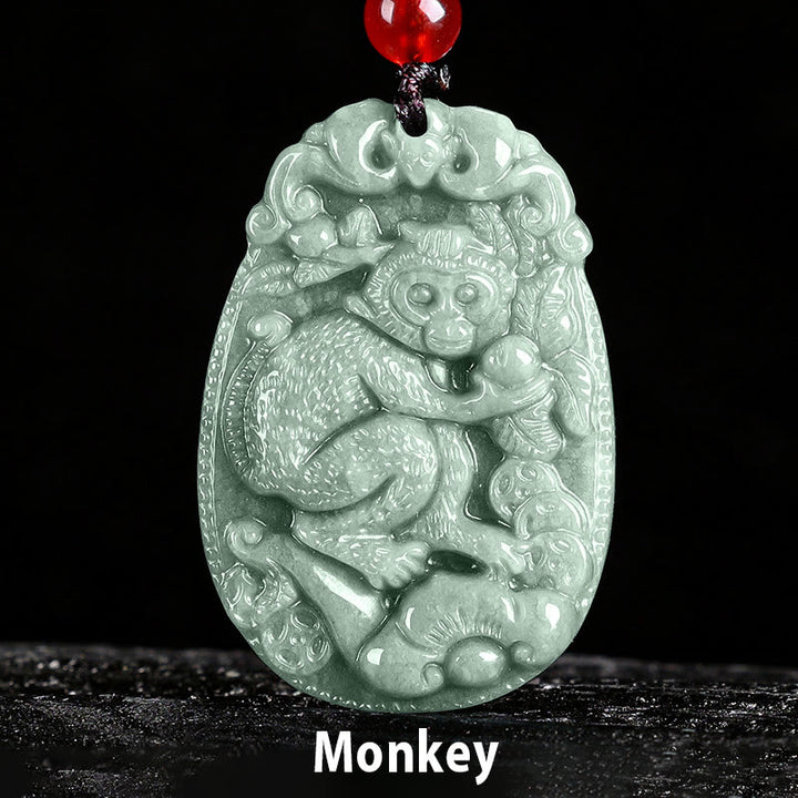 Buddha Stones Chinesisches Sternzeichen Jade Jahr des Pferdes Glück Seil Halskette Anhänger - Affe - image 19