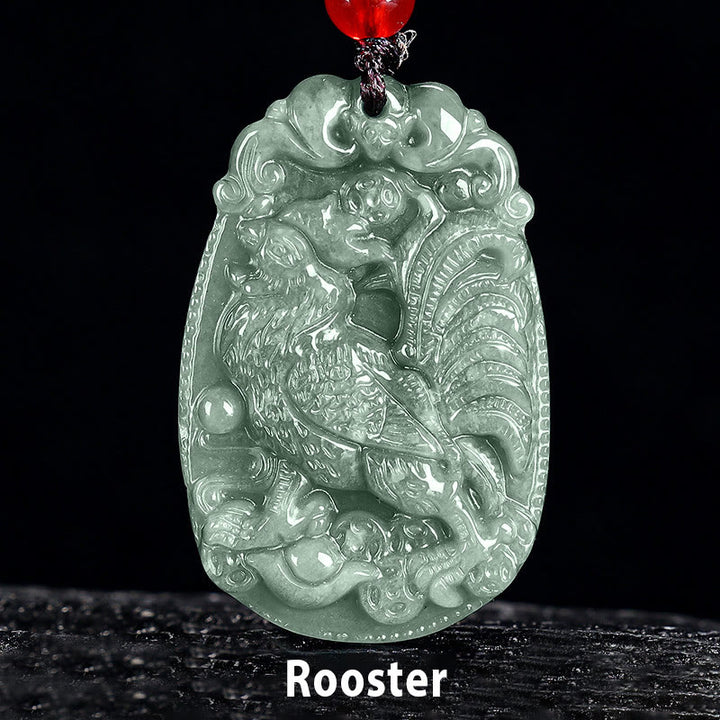 Buddha Stones Chinesisches Sternzeichen Jade Jahr des Pferdes Glück Seil Halskette Anhänger - Hahn - image 20