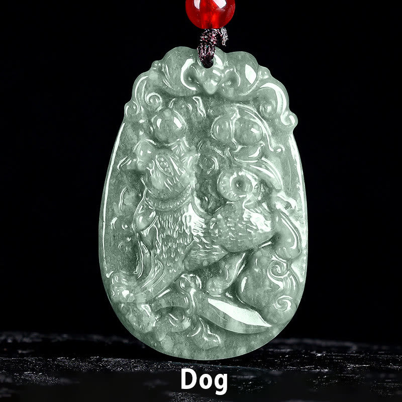 Buddha Stones Chinesisches Sternzeichen Jade Jahr des Pferdes Glück Seil Halskette Anhänger - Hund - image 21