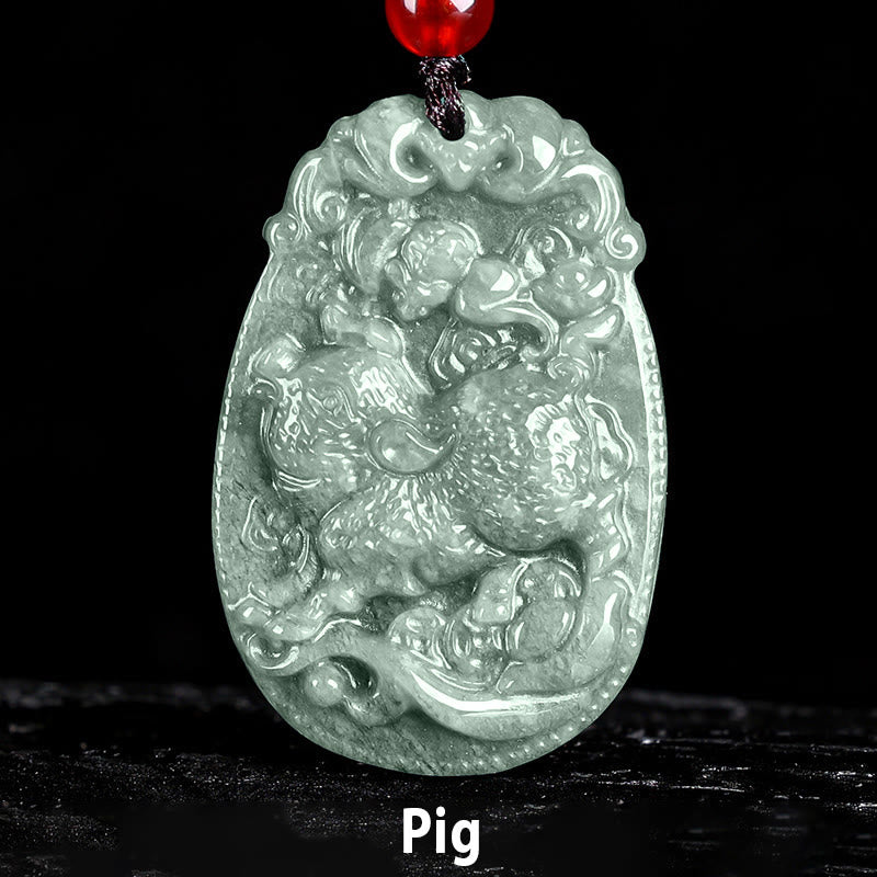 Buddha Stones Chinesisches Sternzeichen Jade Jahr des Pferdes Glück Seil Halskette Anhänger - Schwein - image 22