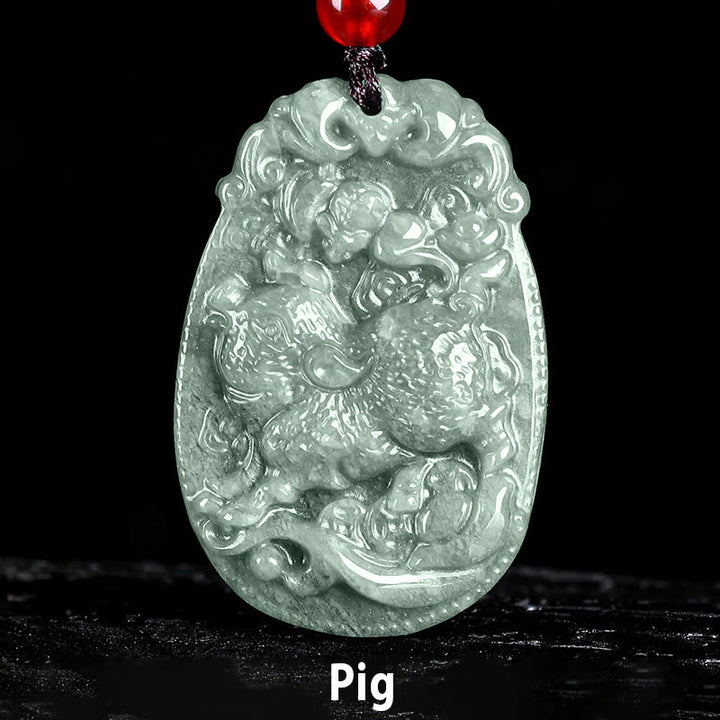 Buddha Stones Chinesisches Sternzeichen Jade Jahr des Pferdes Glück Seil Halskette Anhänger - Schwein - image 22