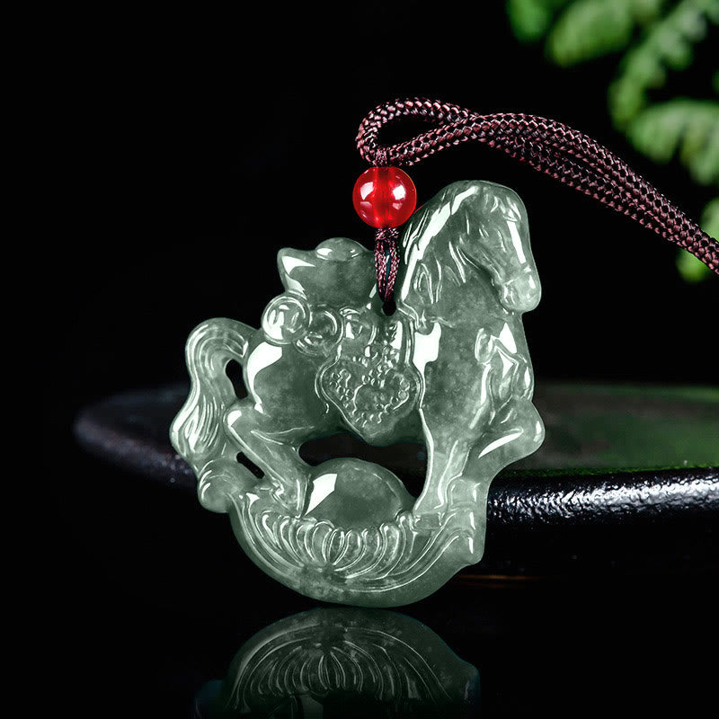 Buddha Stones Jahr des Pferdes Jade Barren Glück Wohlstand Seil Halskette Anhänger - image 2