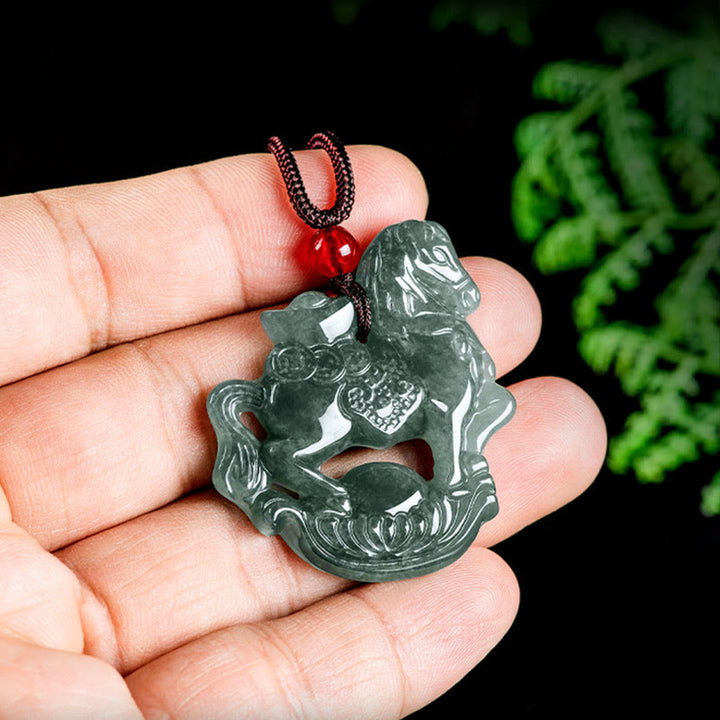 Buddha Stones Jahr des Pferdes Jade Barren Glück Wohlstand Seil Halskette Anhänger - image 8