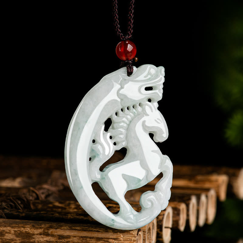 Buddha Stones Jahr des Pferdes Drachen Jade Wohlstand Seil Halskette Anhänger - image 2