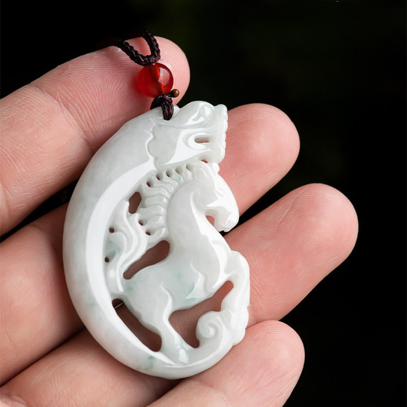 Buddha Stones Jahr des Pferdes Drachen Jade Wohlstand Seil Halskette Anhänger - image 4