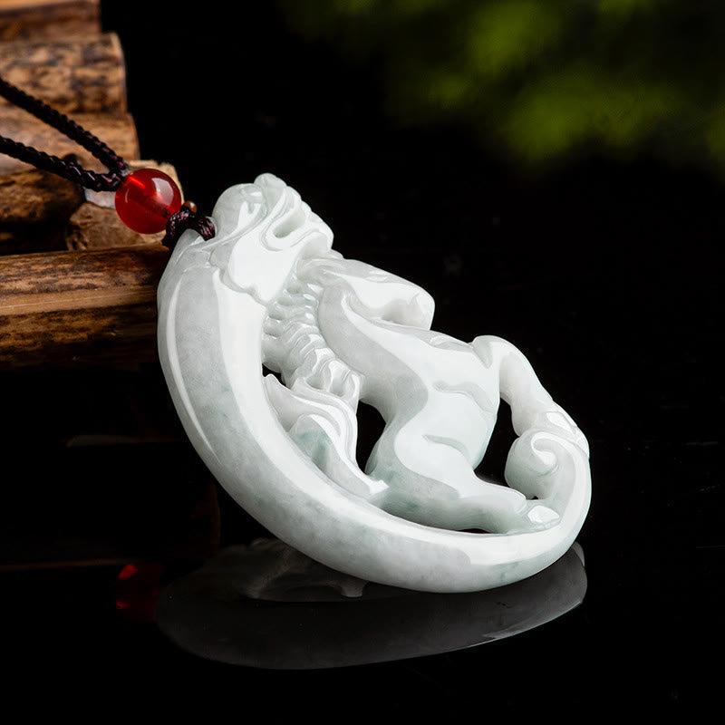 Buddha Stones Jahr des Pferdes Drachen Jade Wohlstand Seil Halskette Anhänger - image 3