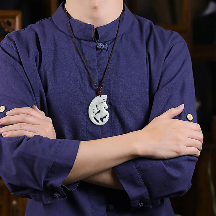 Buddha Stones Jahr des Pferdes Drachen Jade Wohlstand Seil Halskette Anhänger - image 6