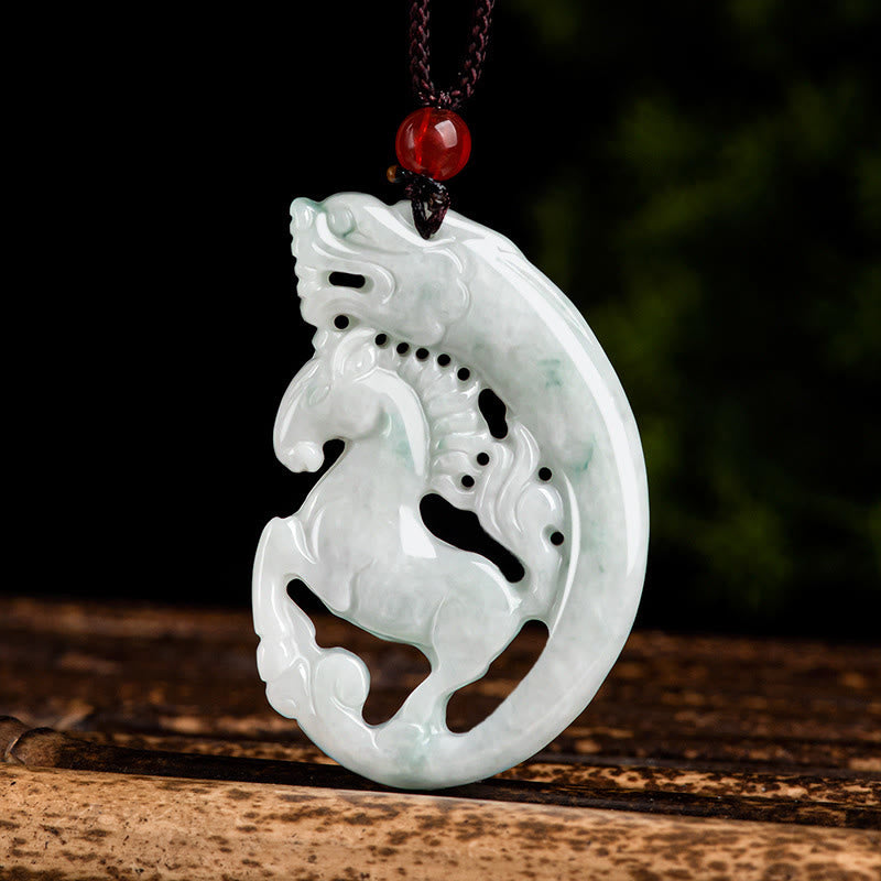 Buddha Stones Jahr des Pferdes Drachen Jade Wohlstand Seil Halskette Anhänger - Pferd - image 0