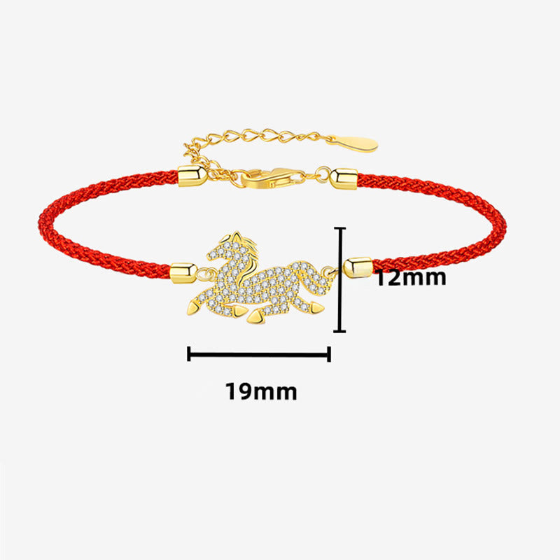 Buddha Stones 925 Sterling Silber vergoldet 18 Karat Gold Rote Schnur Jahr des Pferdes Stärke Armband - image 1