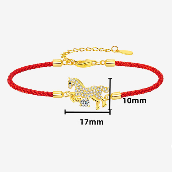 Buddha Stones 925 Sterling Silber Goldenes Jahr des Pferdes Rote Schnur Glück Verstellbares Armband - image 7