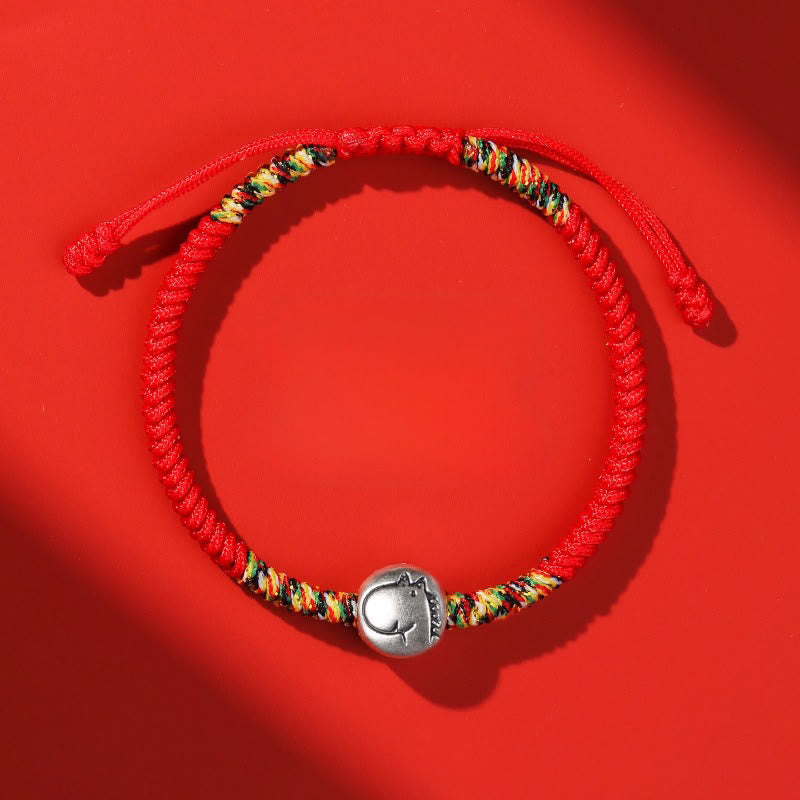Buddha Stones 999 Sterling Silber Chinesisches Tierkreiszeichen Jahr des Pferdes Rote Schnur Stärke Geflochtenes Armband - Pferd Rote Schnur - image 0
