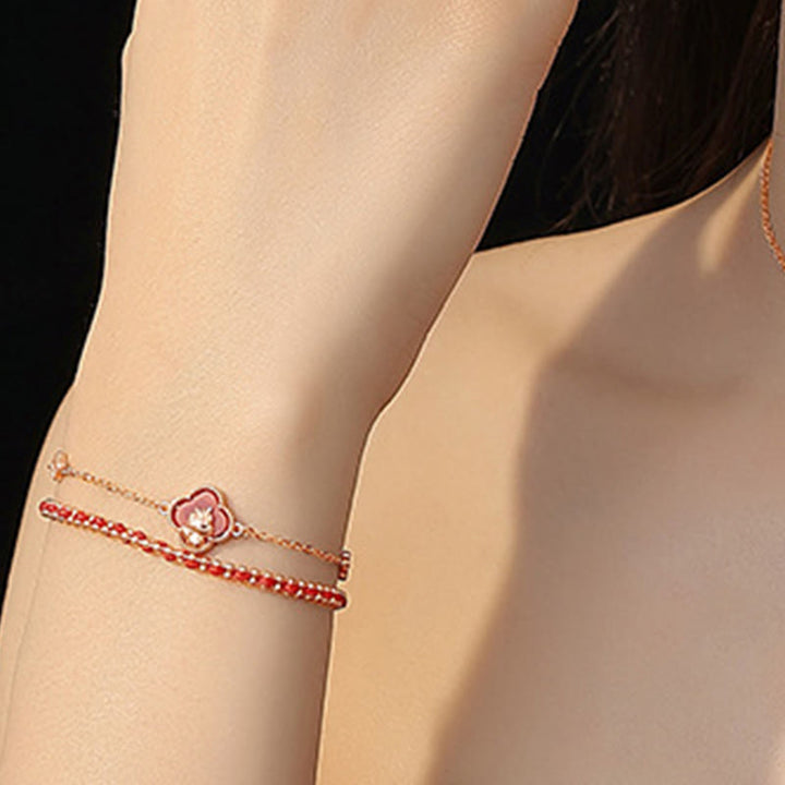 Buddha Stones 925 Sterling Silber Jahr des Pferdes Roter Achat Hetian Jade Vertrauensarmband - image 4