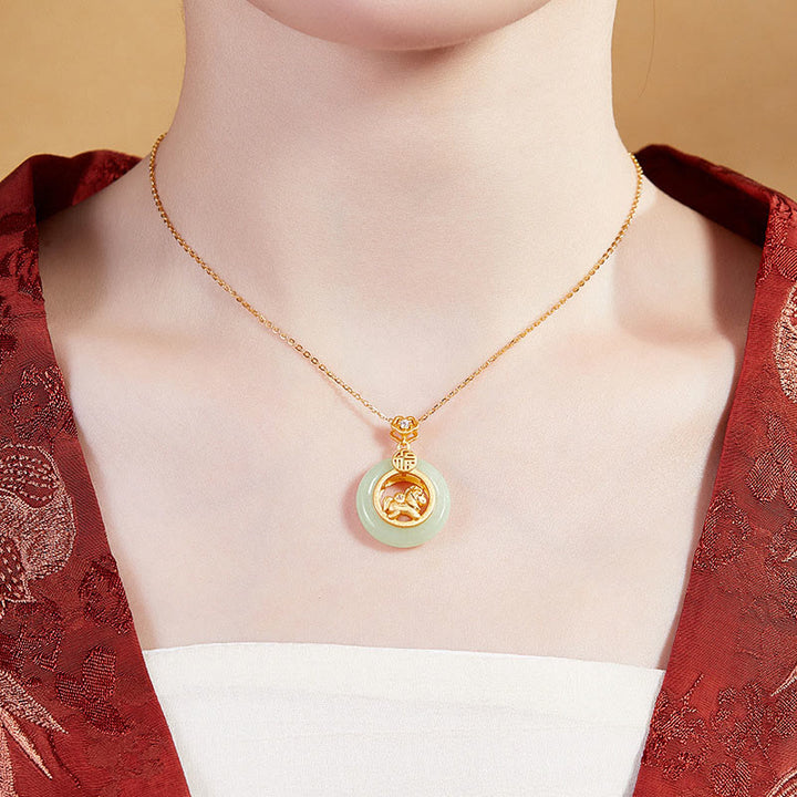 Buddha Stones 925 Sterling Silber Jahr des Pferdes Hetian Jade Friedensschnalle Glück Halskette Anhänger - image 10