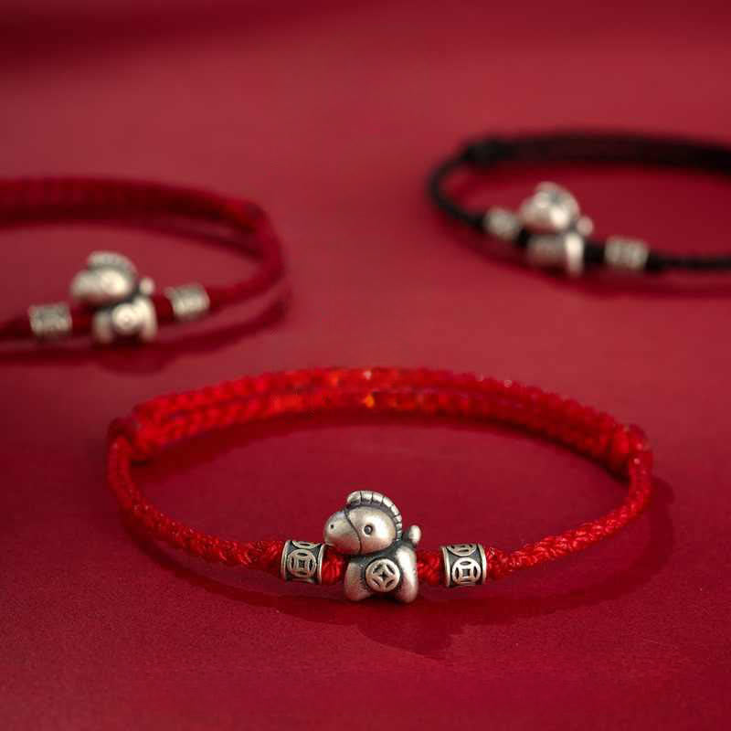 Buddha Stones Jahr des Pferdes 999 Sterling Silber geflochtenes Schutzarmband - image 0