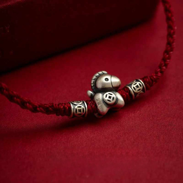 Buddha Stones Jahr des Pferdes 999 Sterling Silber geflochtenes Schutzarmband - image 11