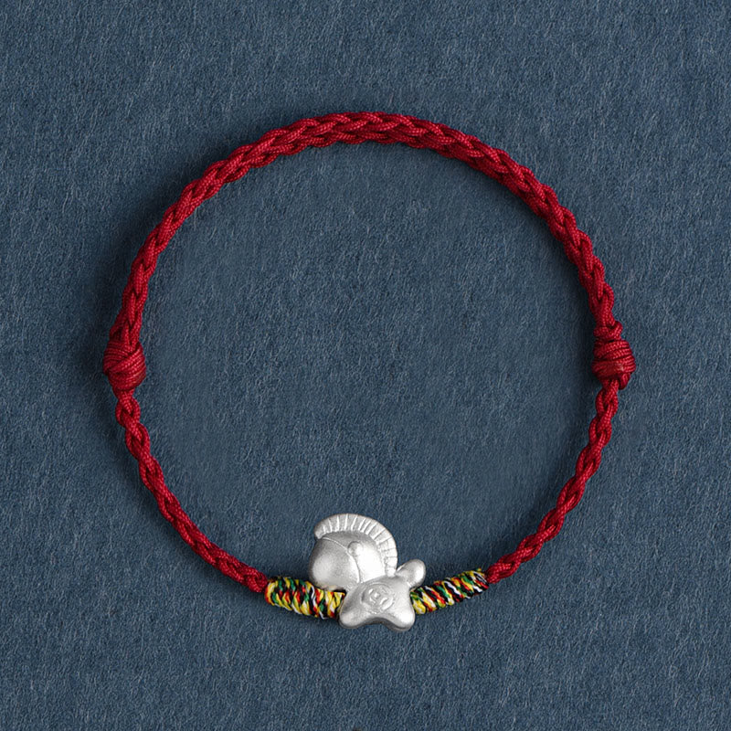Buddha Stones Jahr des Pferdes 999 Sterling Silber Glücksschnur geflochtenes Armband Fußkettchen - Dunkelrotes Fußkettchen (Umfang 17–30 cm) - image 0