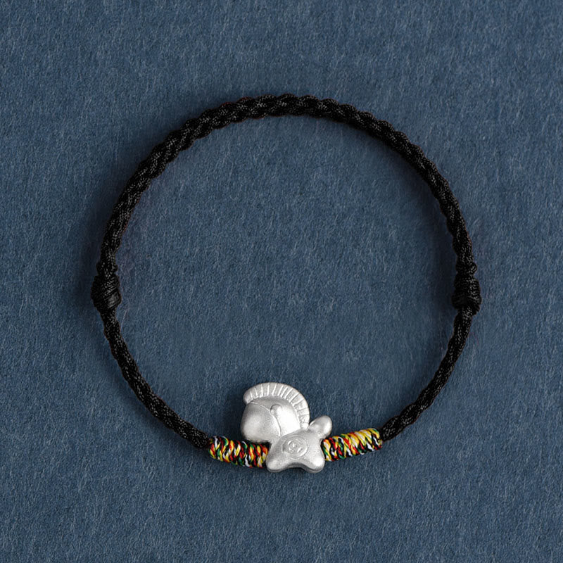 Buddha Stones Jahr des Pferdes 999 Sterling Silber Glücksschnur geflochtenes Armband Fußkettchen - Schwarzes Fußkettchen (Umfang 17–30 cm) - image 18
