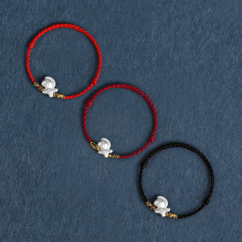 Buddha Stones Jahr des Pferdes 999 Sterling Silber Glücksschnur geflochtenes Armband Fußkettchen - image 1