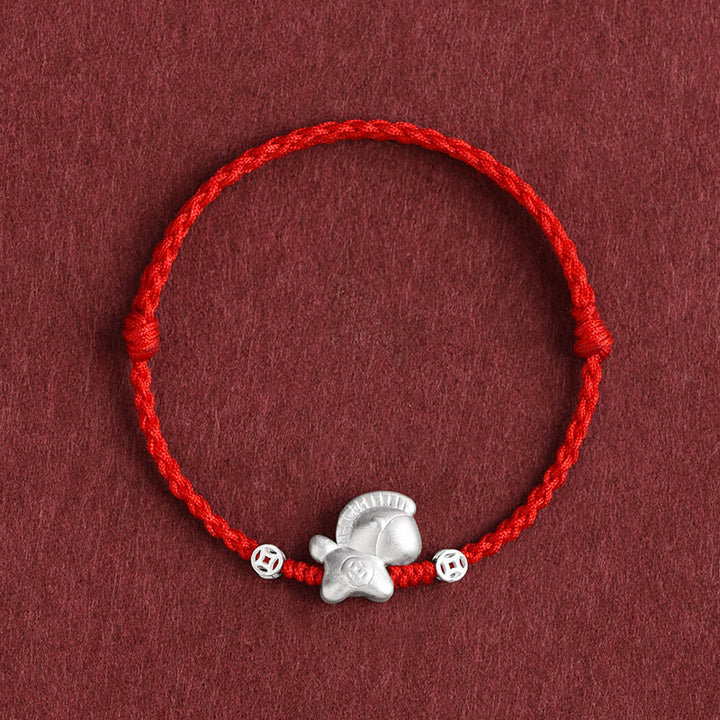 Buddha Stones Jahr des Pferdes 999 Sterling Silber Kupfermünzen Glücksseil geflochtenes Armband Fußkettchen - Rotes Fußkettchen (Umfang 17-30 cm) - image 9