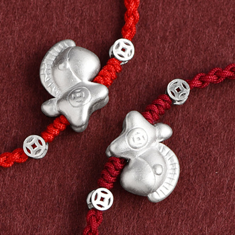 Buddha Stones Jahr des Pferdes 999 Sterling Silber Kupfermünzen Glücksseil geflochtenes Armband Fußkettchen - image 2