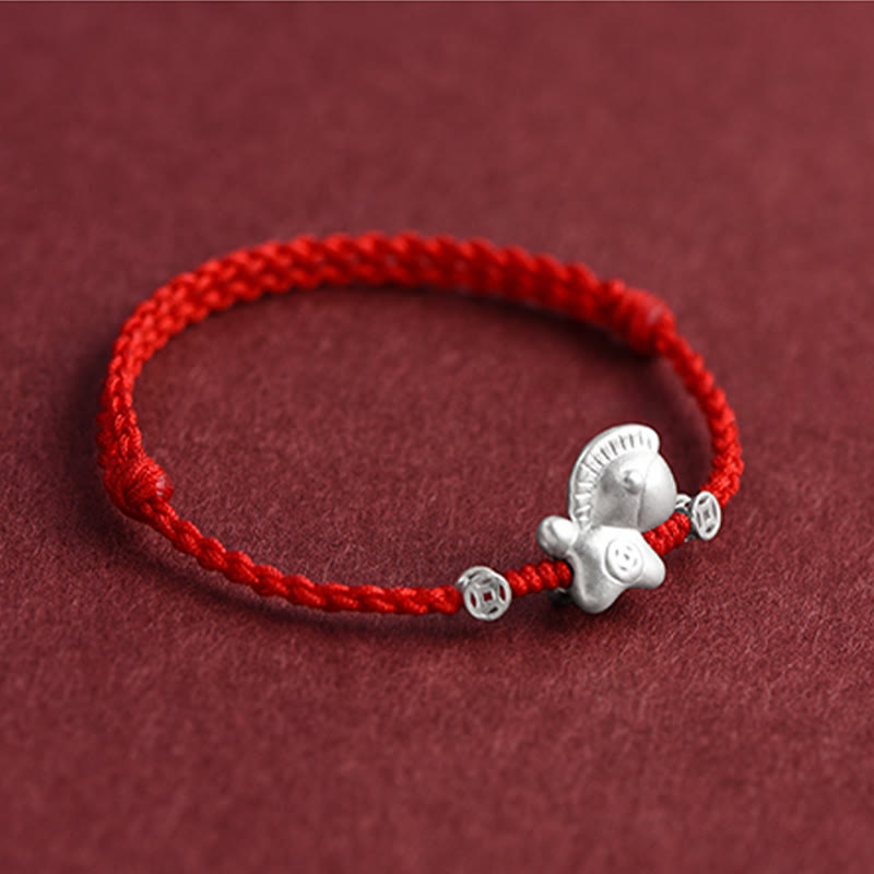 Buddha Stones Jahr des Pferdes 999 Sterling Silber Kupfermünzen Glücksseil geflochtenes Armband Fußkettchen - image 11