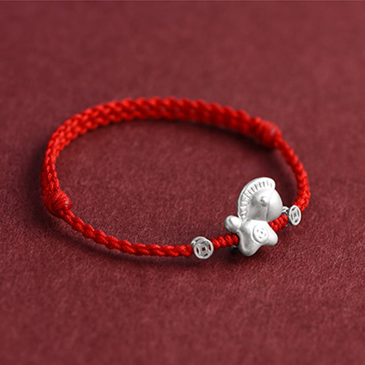 Buddha Stones Jahr des Pferdes 999 Sterling Silber Kupfermünzen Glücksseil geflochtenes Armband Fußkettchen - image 11