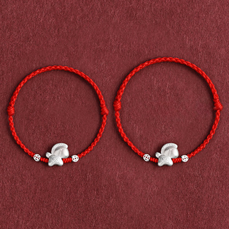 Buddha Stones Jahr des Pferdes 999 Sterling Silber Kupfermünzen Glücksseil geflochtenes Armband Fußkettchen - image 12