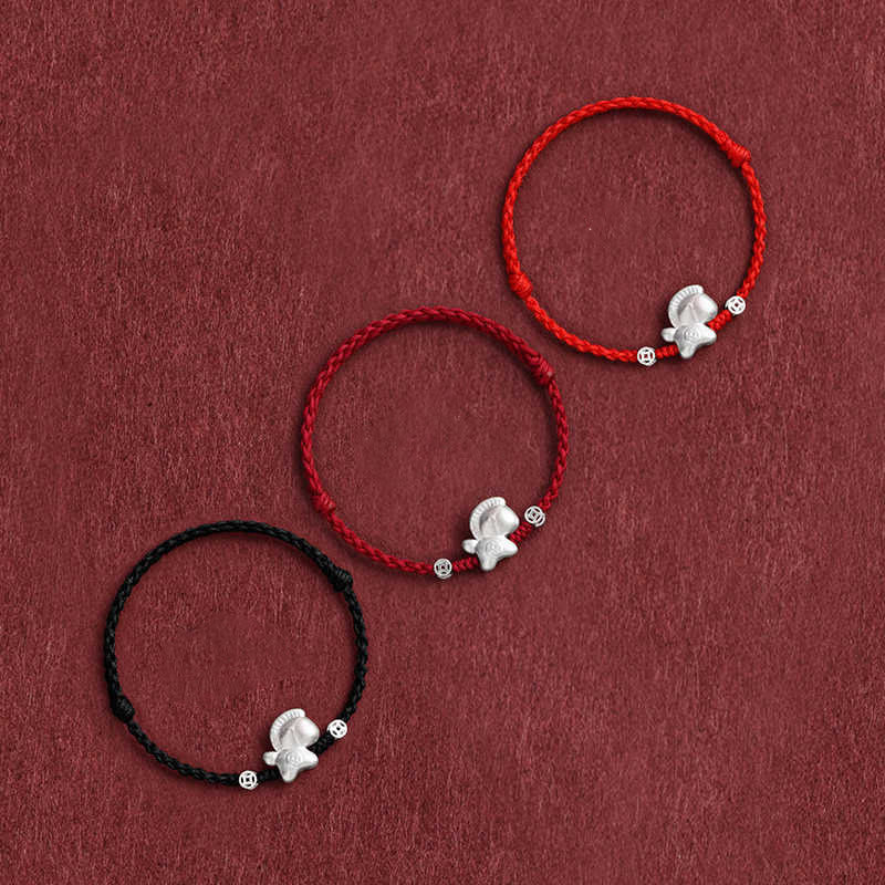 Buddha Stones Jahr des Pferdes 999 Sterling Silber Kupfermünzen Glücksseil geflochtenes Armband Fußkettchen - image 1