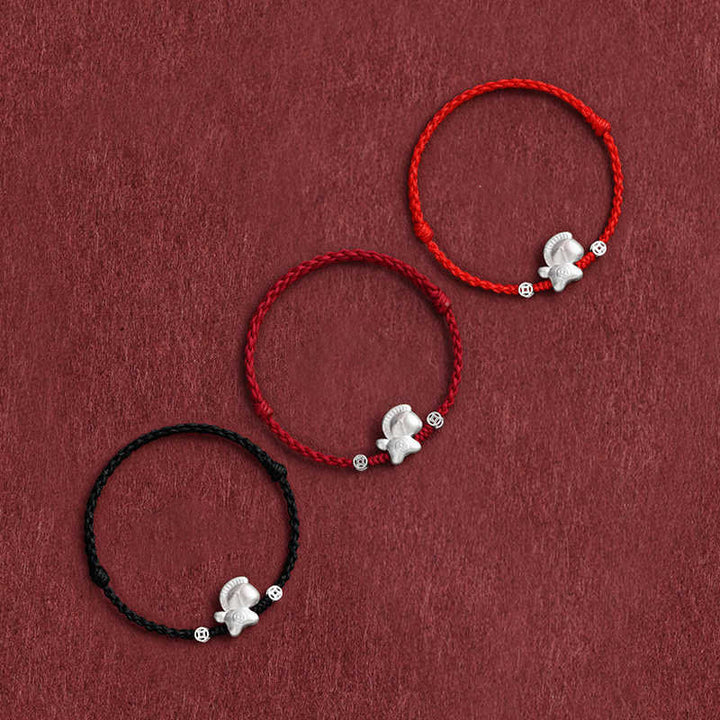 Buddha Stones Jahr des Pferdes 999 Sterling Silber Kupfermünzen Glücksseil geflochtenes Armband Fußkettchen - image 1