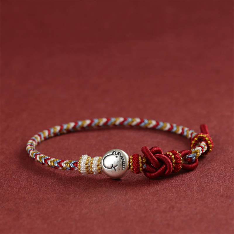 Buddha Stones Jahr des Pferdes 999 Sterling Silber Dunhuang Farbschnur Geflochtenes Glücksarmband - Pferd (Handgelenkumfang 14–19 cm) - image 0