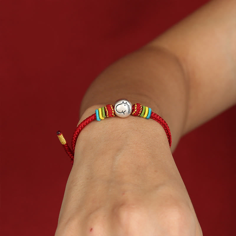 Buddha Stones Jahr des Pferdes 999 Sterling Silber Rote Schnur geflochtenes Glaubensarmband - image 3