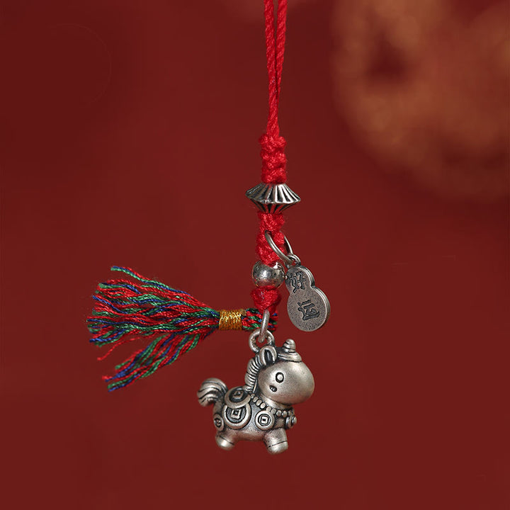Buddha Stones, Jahr des Pferdes, 999 Sterlingsilber, Glücksbringer, Kupfermünzen, Handy-Dekoration zum Aufhängen - Rot - image 0