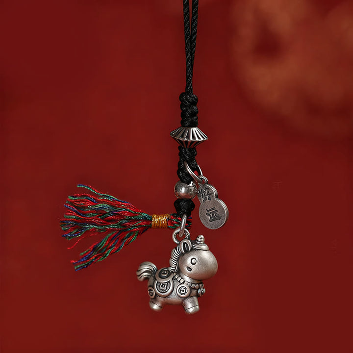 Buddha Stones, Jahr des Pferdes, 999 Sterlingsilber, Glücksbringer, Kupfermünzen, Handy-Dekoration zum Aufhängen - Schwarz - image 9
