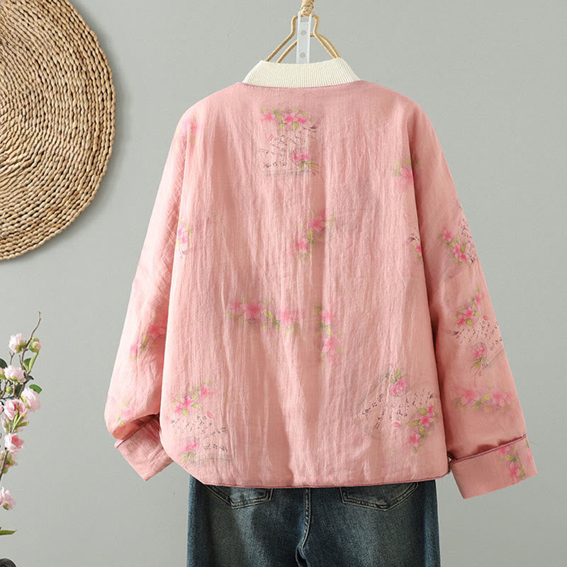 Langärmlige, baumwollgefütterte Damenjacke mit Buddha Stones -Aufdruck und Taschen - image 1