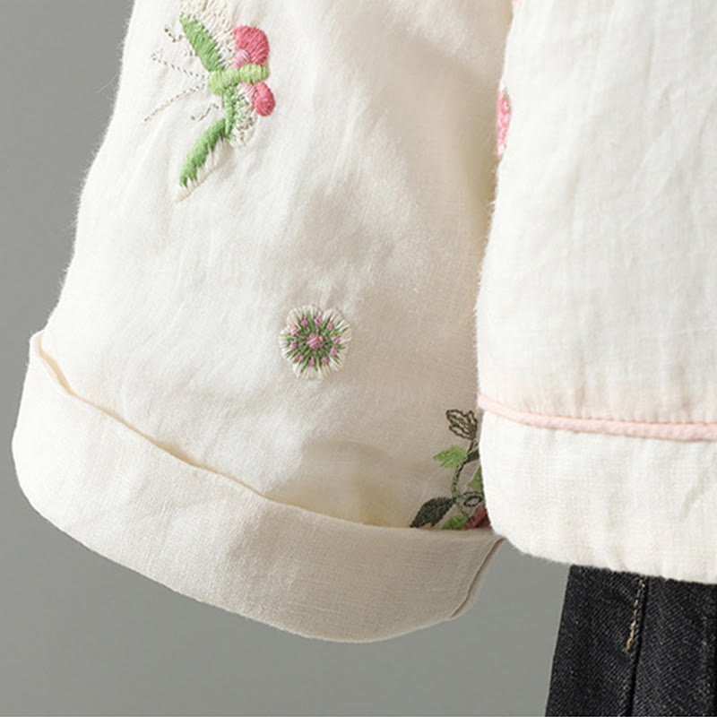 Buddha Stones Flower Embroidery Damen Langarm-Baumwolljacke mit Taschen - image 9