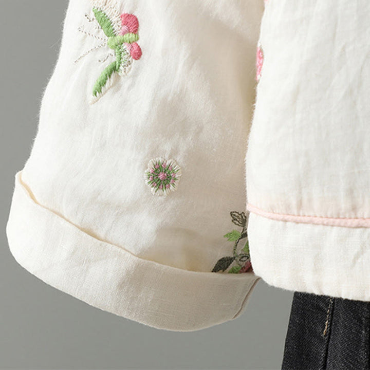 Buddha Stones Flower Embroidery Damen Langarm-Baumwolljacke mit Taschen - image 9